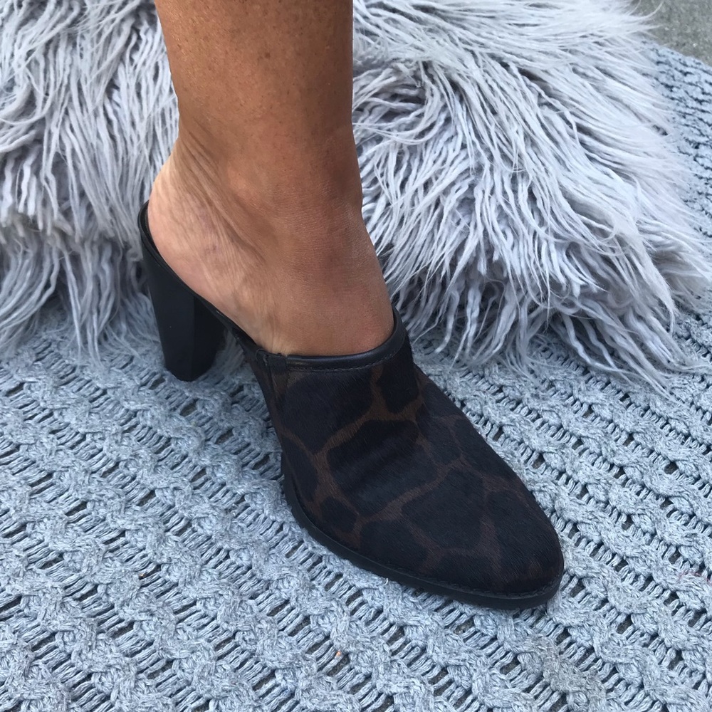 Faux Fur Leopard Heeled Mules 6.5